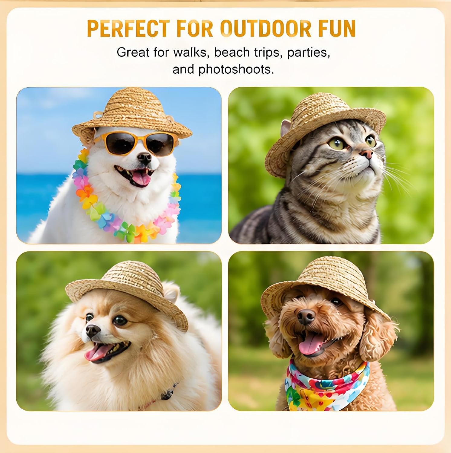 Adjustable Pet Straw Hat, Summer Dog Cat Sunhat Photo Prop Accessory image 5
