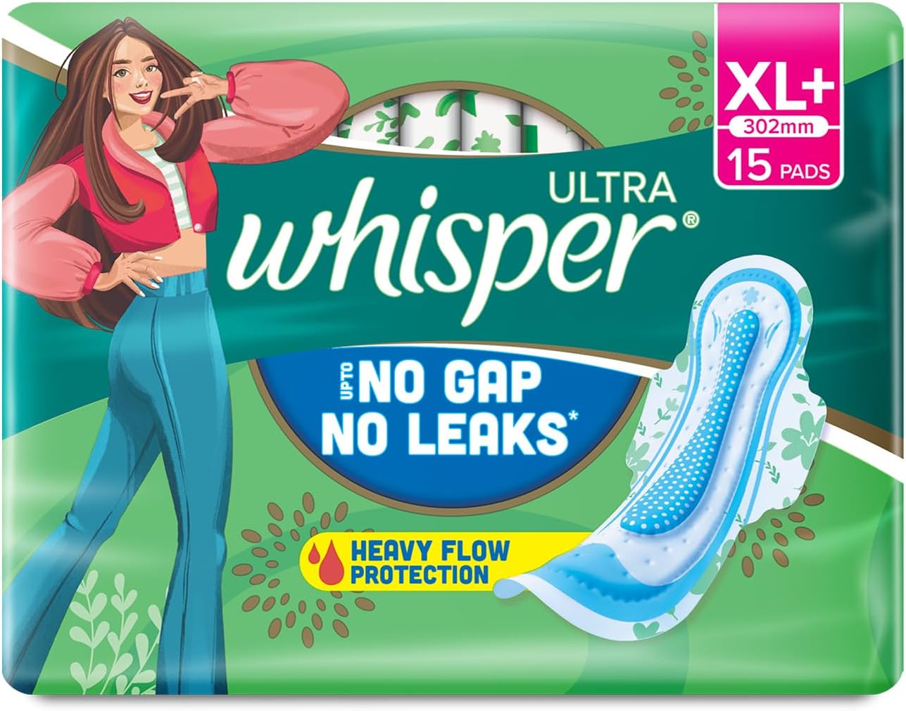 Whisper Ultra Sanitary Pads with Wings - 15 Pieces (XL Plus)