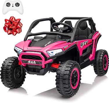 24V Ride on Car, 2 Seater XL Off-Road UTV w/4 RMP2000W Motors, Remote Control, Gift Flower, Bluetooth Music, LED Lights, 24 Volt Ride on Toys for Big Kids, R-Red