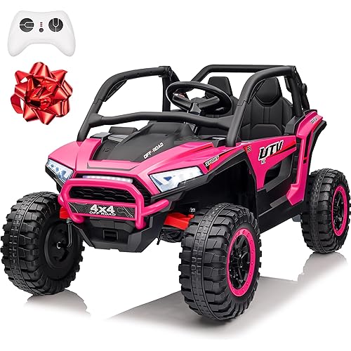 24V Ride on Car, 2 Seater XL Off-Road UTV w/4 RMP2000W Motors, Remote Control, Gift Flower, Bluetooth Music, LED Lights, 24 Volt Ride on Toys for Big Kids, R-Red