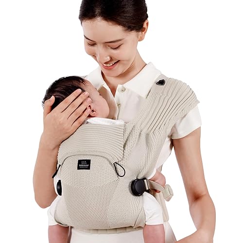 Bebamour Portabebés de punto, cómodo y ligero para 4-24 meses, portabebés ergonómico con capucha para cabeza (blanco)