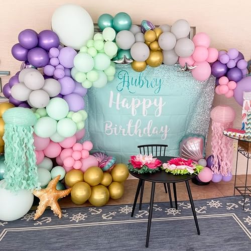 Miniatura 6 de Globos de sirena, 60 paquetes de decoraciones de fiesta de cumpleaños con temática de sirena de 12 pulgadas con globos metálicos rosados, morados y