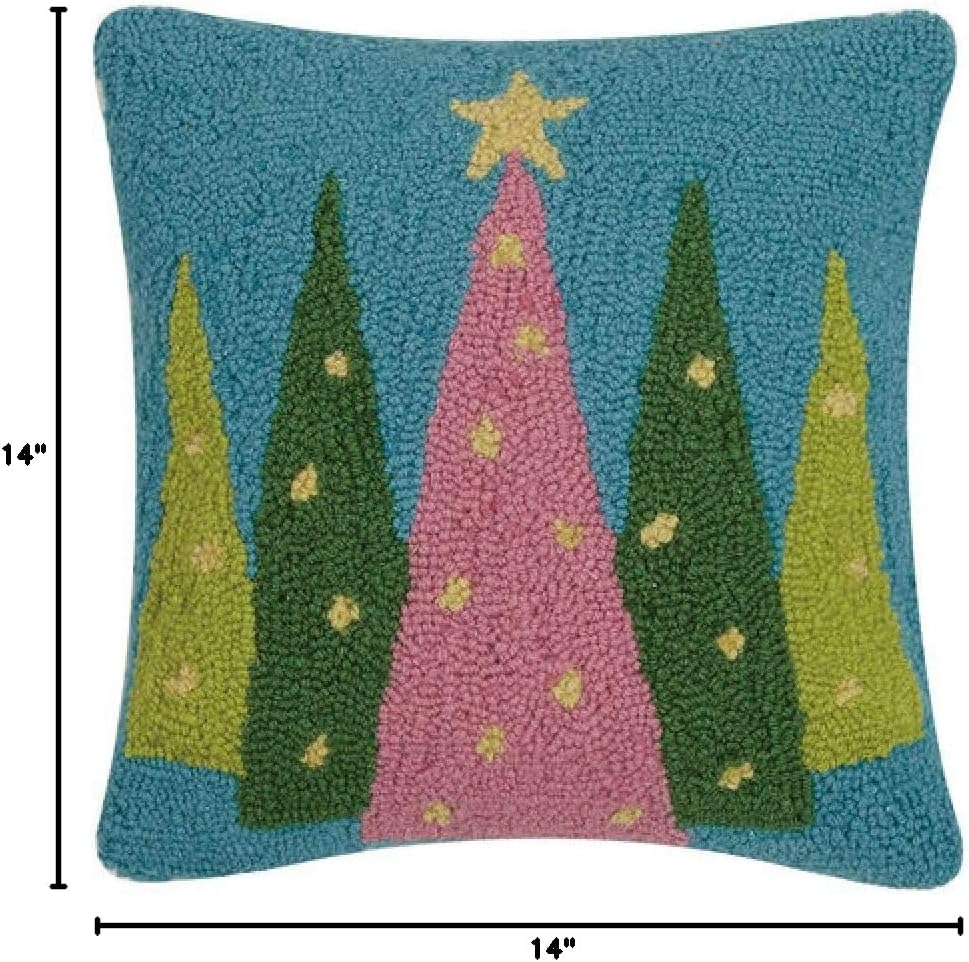 Peking Handicraft 31JES1232C14SQ Merry and Bright Christmas Trees Hook Throw Pillow, 14-inch Square, Wool and Cotton