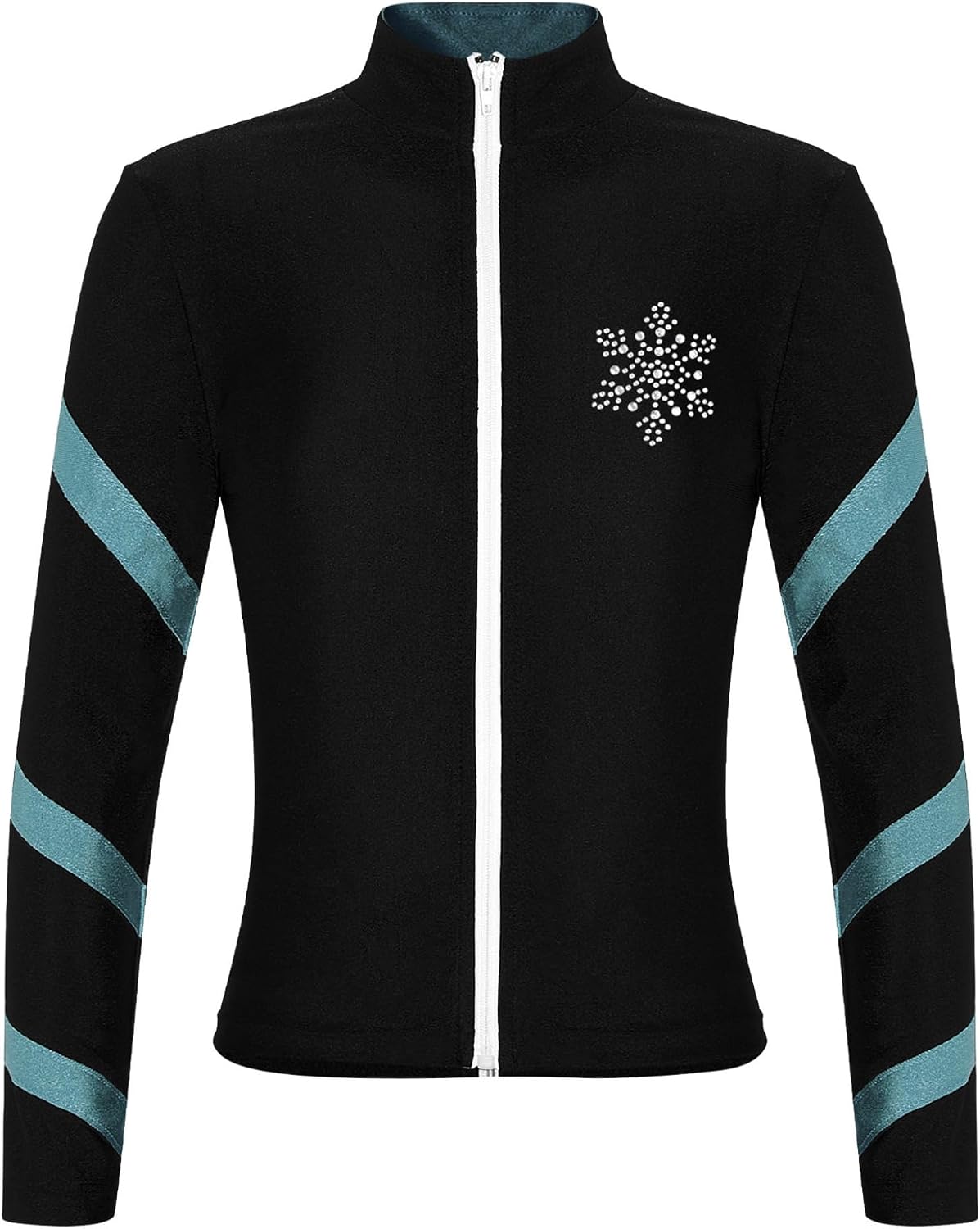 Kids Girls Long Sleeve Figure Skating Gymnastics Jacket Color Block Fleece-Lined Zipper Sweatshirt Coat