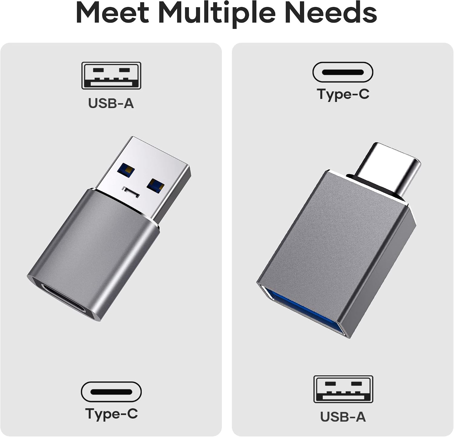4 Pack USB C to USB Adapter (2 Pack) & USB to USB C Adapter (2 Pack), USB A to USB C 3.1 Adapter, Type C to USB Adapter Compatible with iPhone Samsung Google PC MacBook Pro Airpods iPad Laptop Tablet