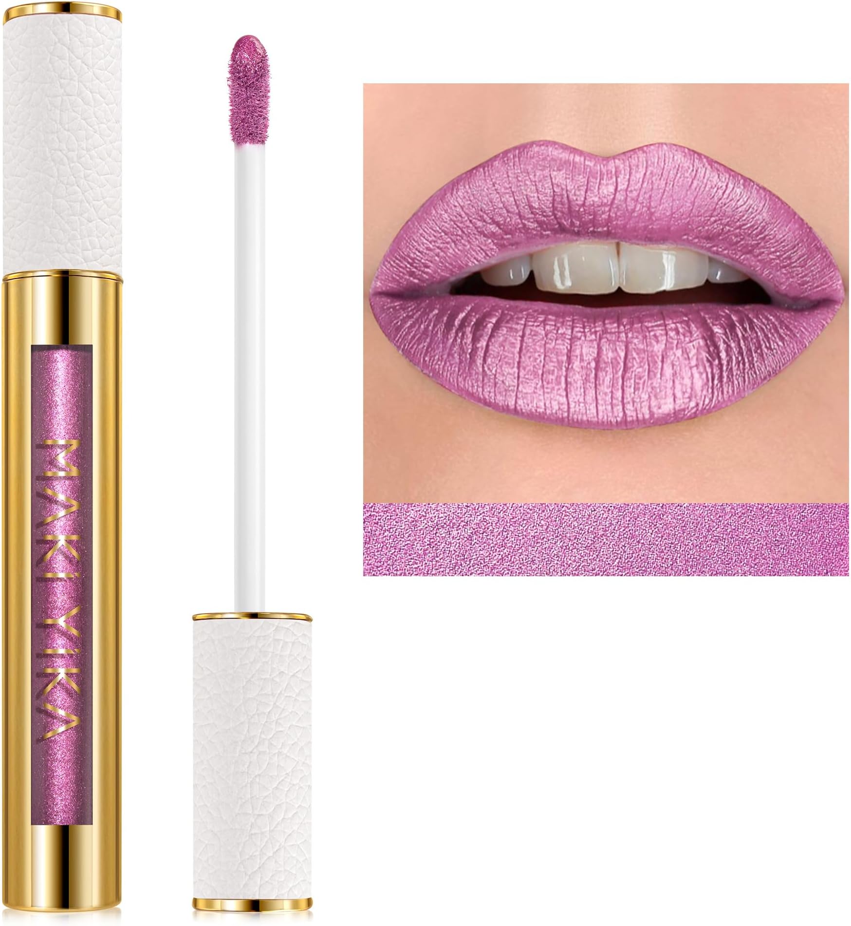 MAKI YIKA Pink Lipstick for Women Metallic Lipsticks Glitter Long Lasting Lipstick No Smudge No Transfer Liquid Lip Gloss (BR012 Paradise)