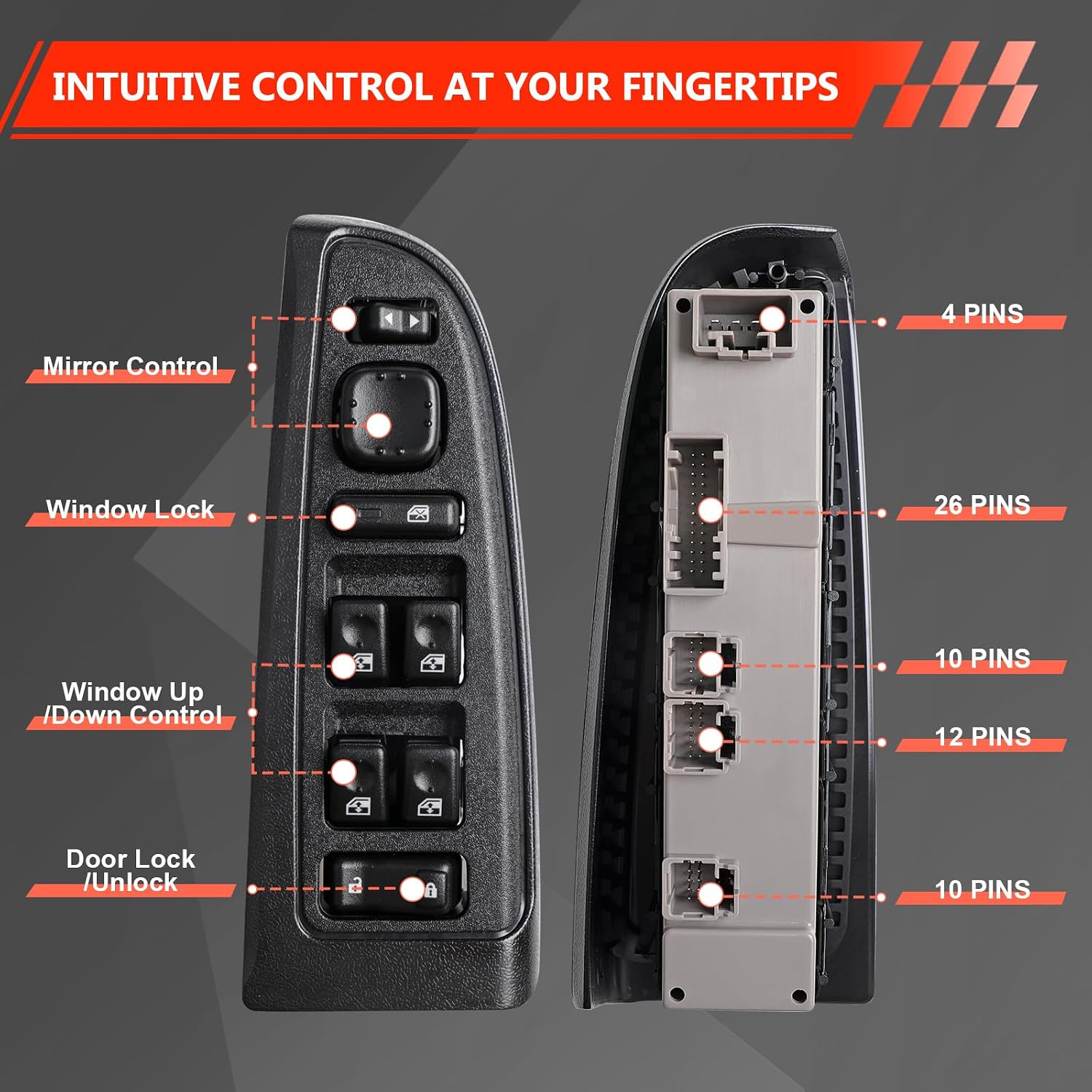 Master Power Window Switch Front Driver Side Compatible with 2003-2006 Chevy Silverado Tahoe Suburban Avalanche, GMC Sierra Yukon, Cadillac Escalade, Replace 15883323 10398568 15112974 15125145 DWS220