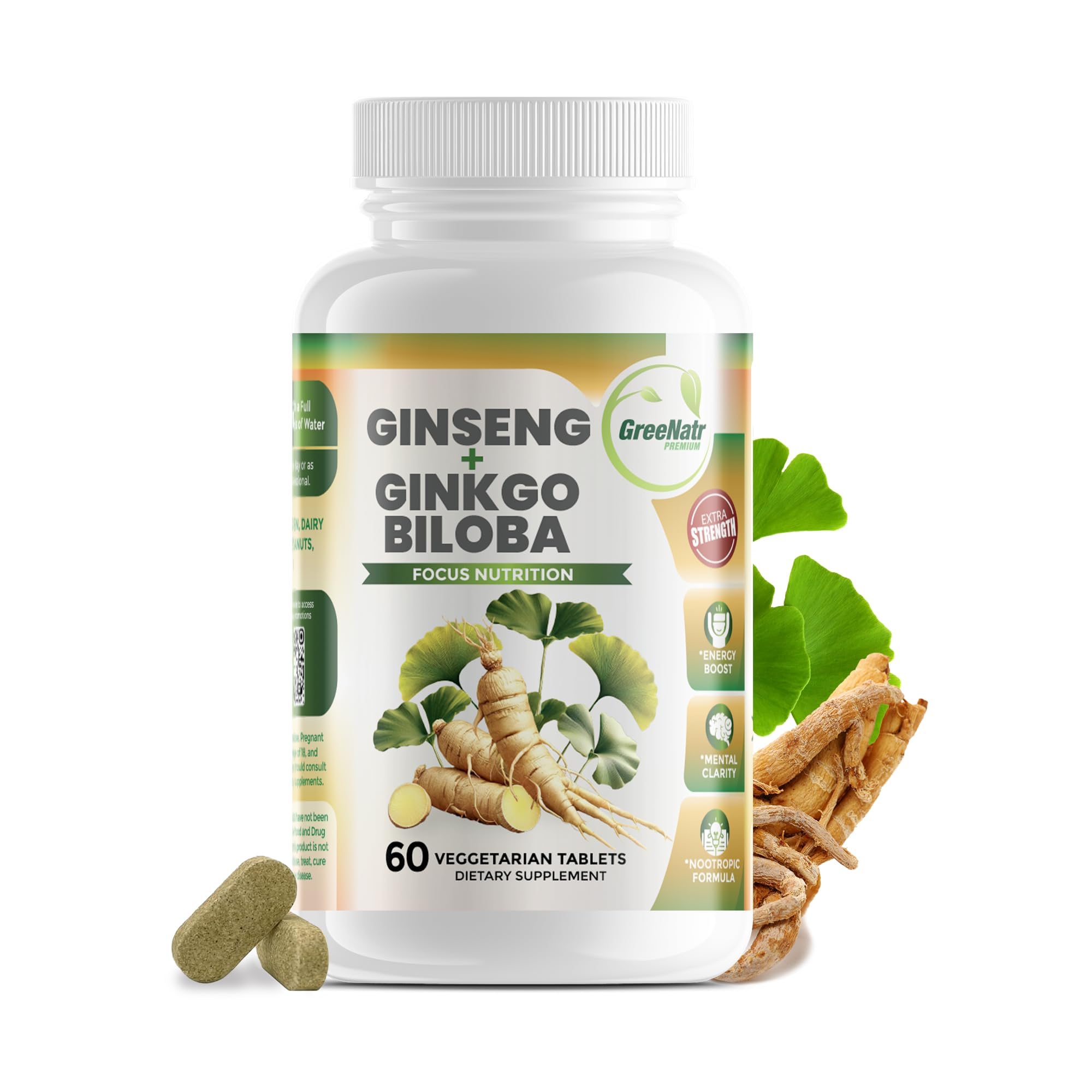 Ginko Biloba & Panax Ginseng Supplement - Red Ginseng Brain Supplement