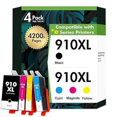 910 910XL 8015e Ink Cartridges for HP Printers OffceJet 8025e Ink 910 XL Black and Color Combo Pack for OfficeJet Pro 8015e 8025e 8020 8028e 8035e 8010 8034e 8020e 8025 8030 8028 8035 (4 Pack)