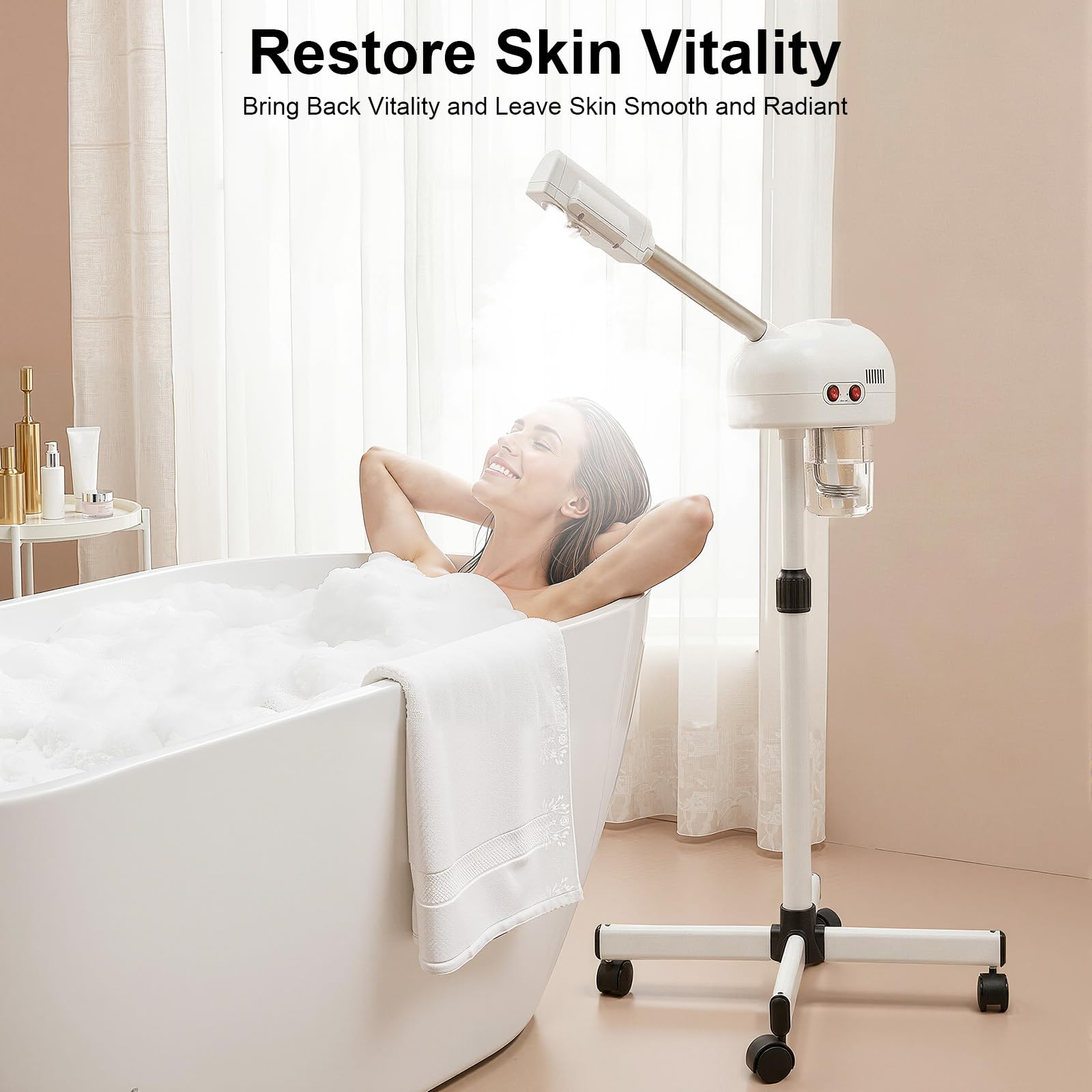 Vaporizador Facial Sauna Vapor de Ozono Profesional Doble Tubo Apagado Automático