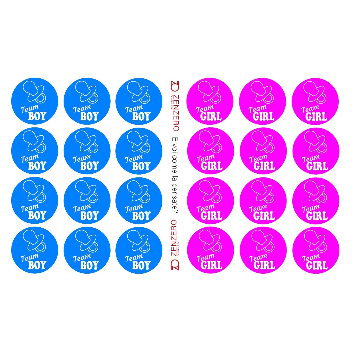 Set 48 Pezzi Per Gender Reveal Party | 24 Adesivi E 24 Braccialetti Team Rosa O Blu | Decorazioni Baby Shower