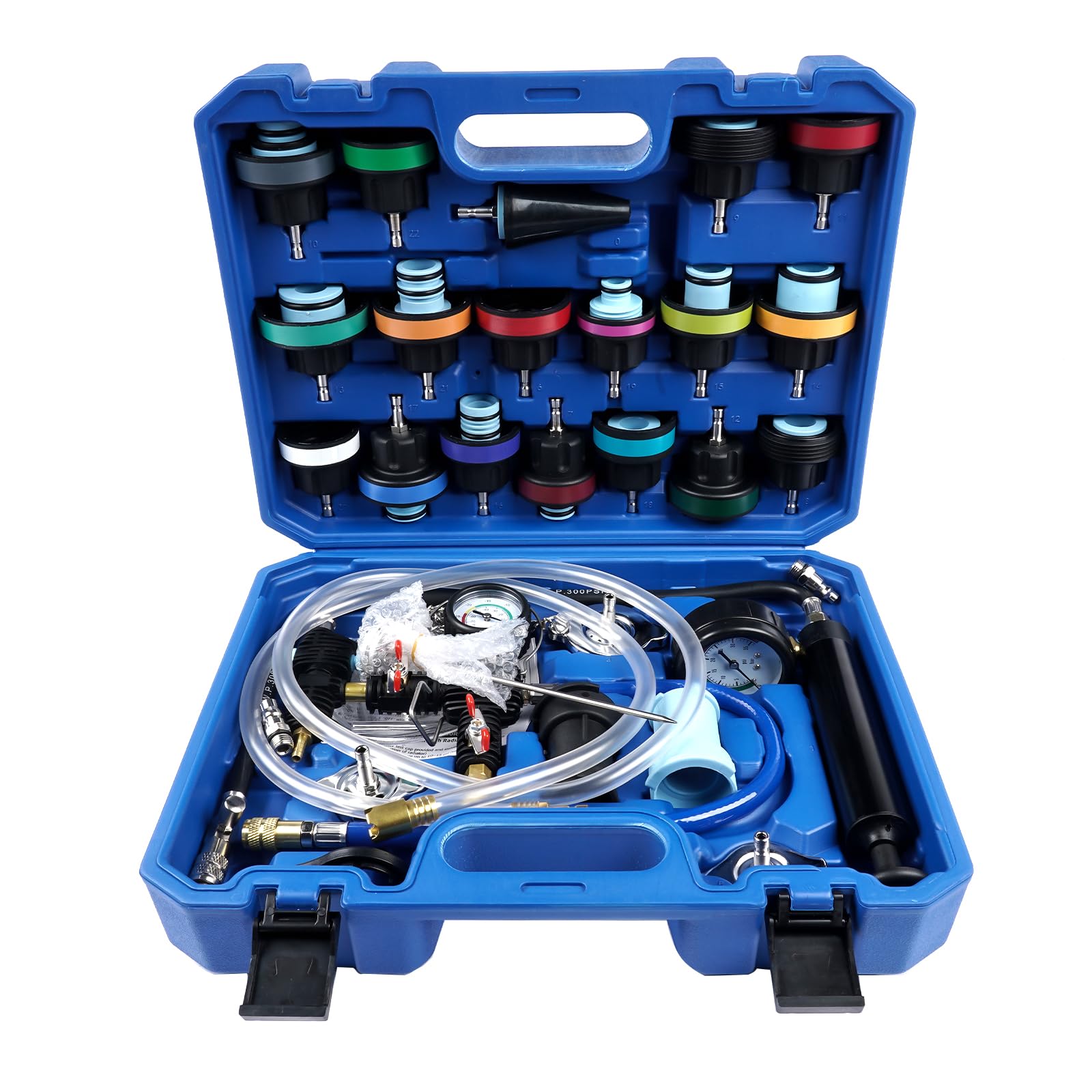 31 Pezzi Universale Radiatore Pressione Tester Kit per Il Test del Sistema di Raffreddamento del radiatore Pressione per Auto, Strumento ad Aria compressa per Auto, Blu