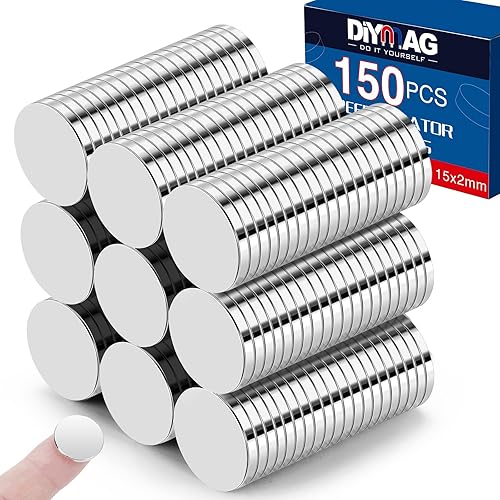 Miniatura 17 de DIYMAG Imanes de neodimio negros, 60 piezas de 0.591 x 0.079 in, imanes fuertes de tierras raras, pequeños redondos, multiusos