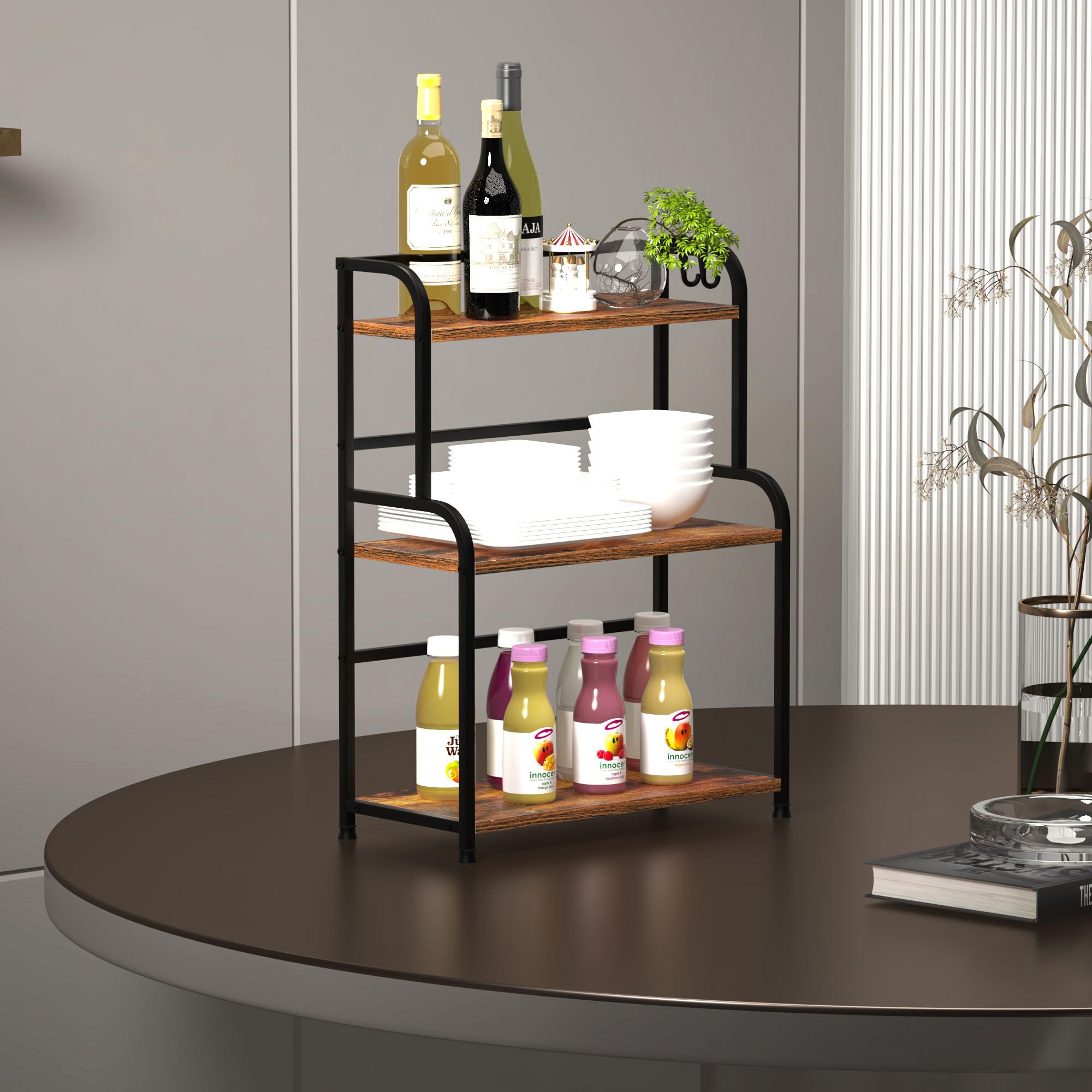 Porta Spezie per Cucina Salva spazio & Ripiano Salvaspazio Cucina | 53x40x18cm, in Metallo & Legno | – Portaspezie da Appoggio per Casa e Ufficio(SW-3-strati)