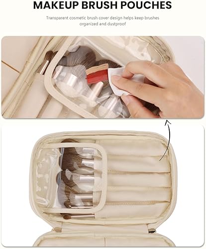 Miniatura 7 de Pocmimut Bolsa de maquillaje, bolsa de maquillaje de cuero, bolsas de cosméticos de viaje para mujer, bolsa de maquillaje grande de gran apertura,