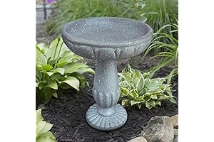 21.2in H Glass Fiber Reinforced Concrete Construction Garden Bird Bath in Grey Cement