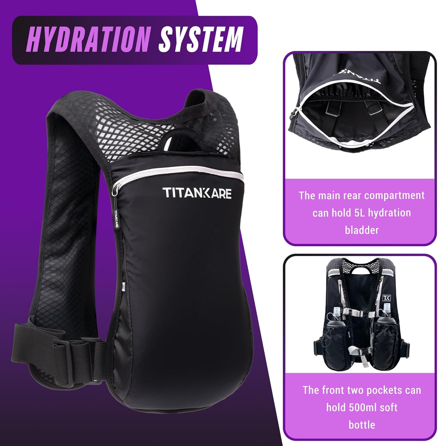 Running Vest Elite Backpack – 5L Hydration Vest with Pockets, Lightweight Water Bottle, Phone Holder, Adjustable Reflective Marathon Trail Running Gear for Men and Women