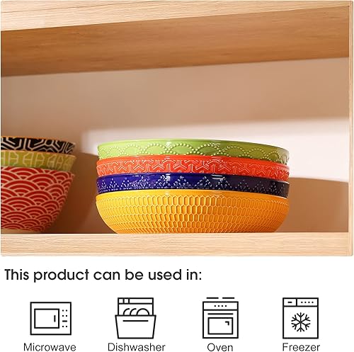 Miniatura 3 de Tazones de cerámica para pasta, cuencos grandes de 40 onzas, 8.75 pulgadas de ancho y poco profundos para cocina, juego de cuencos y platos, aptos