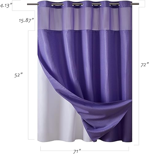 Miniatura 136 de Furlinic Cortina de ducha extra larga con tejido de gofre sin gancho con forro a presión, cortinas de baño de tela texturizada resistente