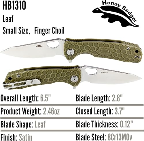 Miniatura 3 de HB1310 Cuchillo de bolsillo de hoja de tejón de miel de 2.81 pulgadas, hoja de acero inoxidable ligera 2.57 oz plegable utilidad EDC bolsillo