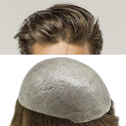 Miniatura 5 de Toupee para hombres sistema de reemplazo para hombre pieza de cabello humano todo V-Looped Poly PU 0.001 in piel fina hombres peluca línea capilar