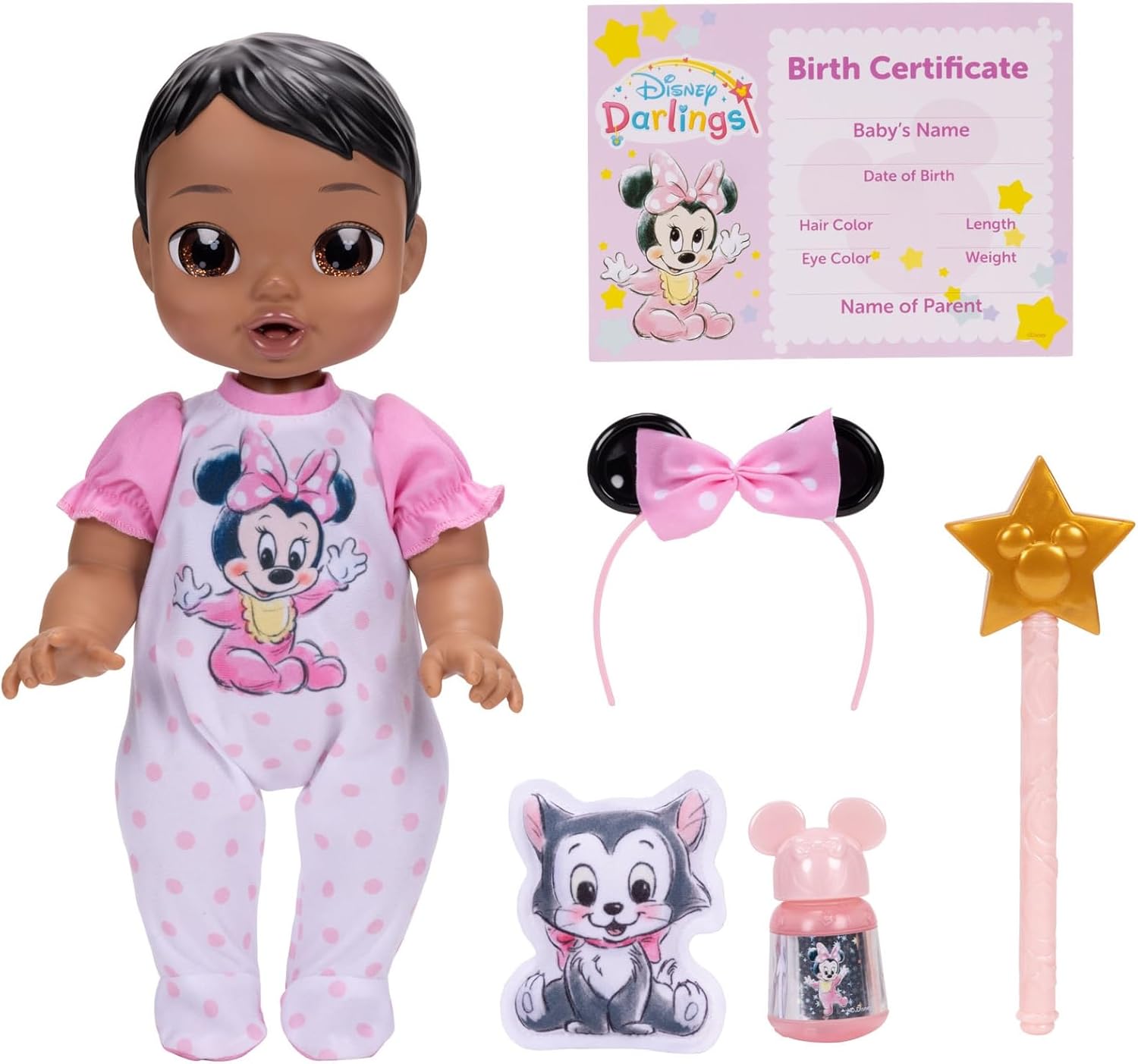 Disney Darlings 13-Inch Interactive Baby Doll – Magical Lights, Sounds, Music & Wand – Minnie-Inspired Nurturing Doll with Accessories – Multiple Skin Tones, Eye Colors – Ages 2 and Up