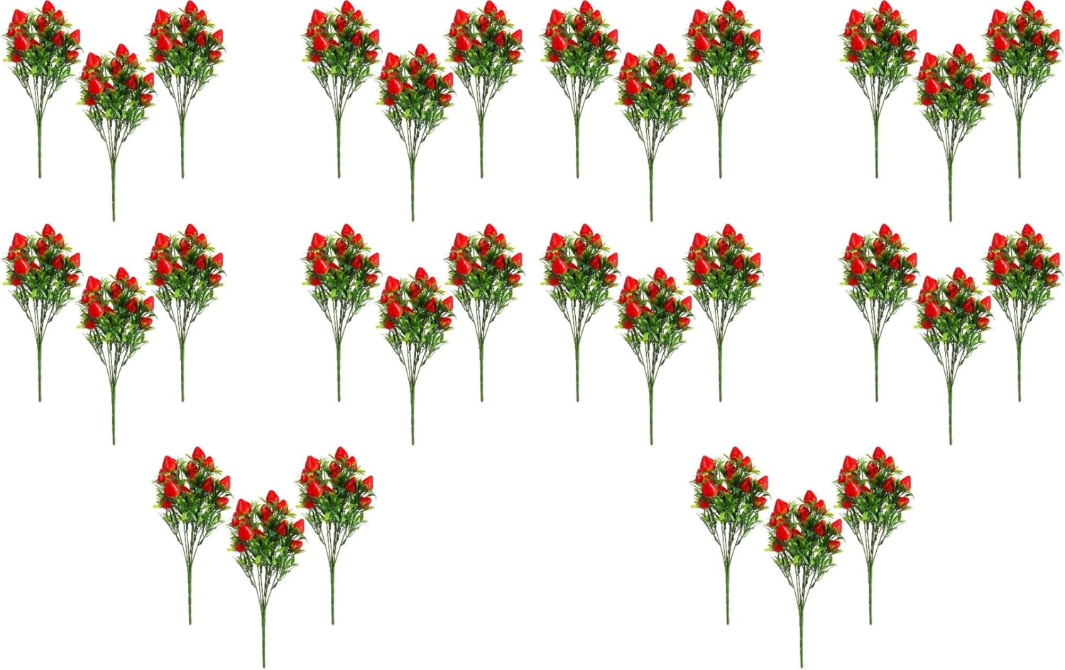 DOITOOL 15Pcs Artificial Strawberry Stem Bouquet 10.5 Inch Faux Strawberry Branches for Home Decor DIY Festival Party Decoration (Pack of 2)