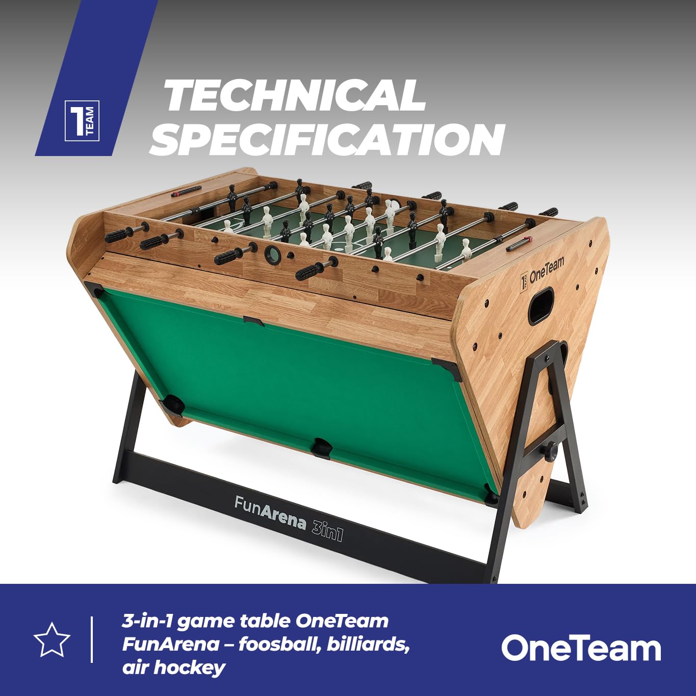 OneTeam FunArena 3in1 Spieltisch Tischfußball Billard Airhockey multifunktional kompakt austauschbare Spielfelder