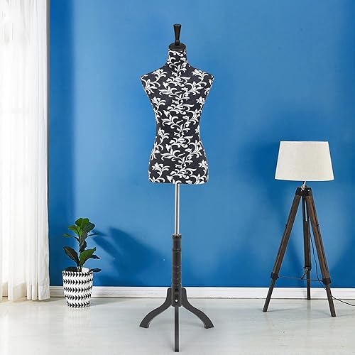 Miniatura 2 de Maniquí femenino de 59 a 67 pulgadas, maniquí de costura de torso con forma de maniquí de cuerpo de vestido ajustable con soporte, base de madera