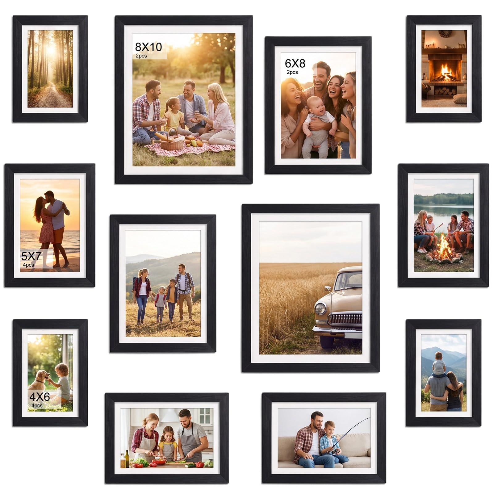 12 PCS Aluminum Photo Frame - Metal Collage Photo Frames, Multiple Picture Frame Gallery Frame Set for Wall Mounting or Tabletop Display 4pcs 5x7, 4pcs 4x6, 2pcs 6x8, 2pcs 8x10 Black