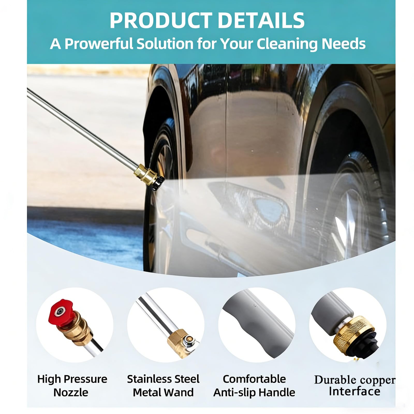 Jet Nozzle High Pressure Hose Nozzle, Jet Pressure Washer for Garden Hose with 3 Different Nozzles, 3-in-1 Pressure Power Wand, Hose Quick Connectors for Patio Car Pet Window Washing — view 2