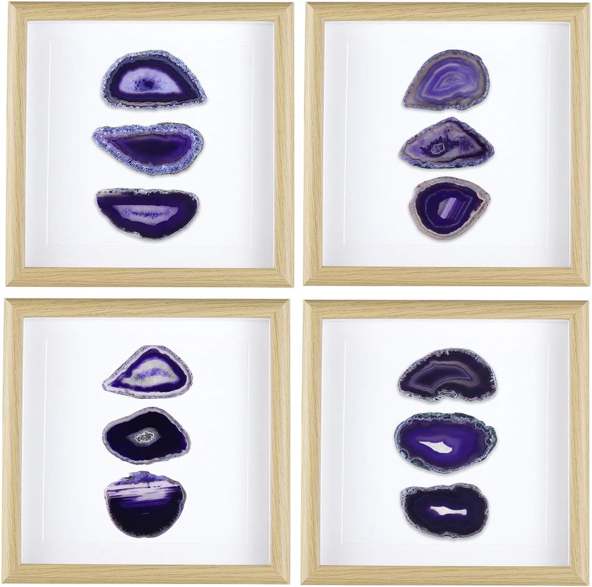 SUNYIK Handmade Natural Agate Slice Frame Panel for Wall Art Desktop Home Decoration 8.8" Purple
