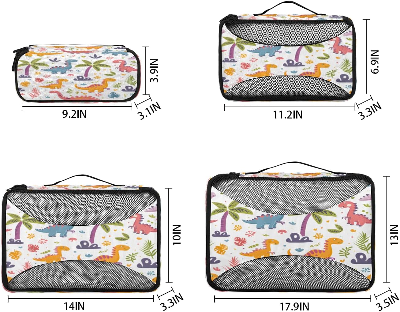 Cute Dinosaurs 4 Set Packing Cubes Packing Cubes for Women Lightweight Travel Essential Bag Clothes Carry on Suitcase Bags for Accessories Essentials
