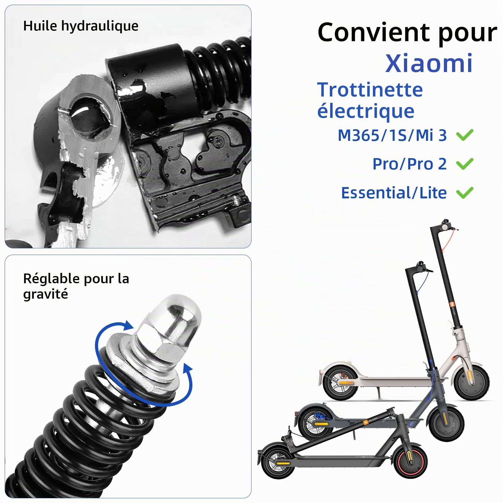 ulip Kit Fourche hydraulique Suspension Amortisseur Avant pour Trottinette électrique Xiaomi M365 Pro Pro2 1S MI3 avec Garde-Boue Avant et Trottinette Roue Couverture