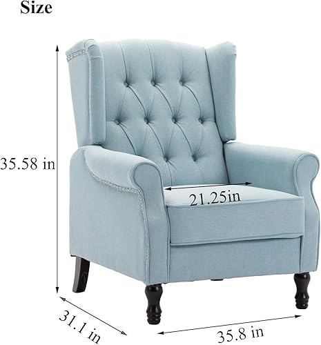 Miniatura 31 de Artechworks Silla moderna de tela alada, silla de club con brazo copetudo, sofá individual de lino con patas de madera, cómodo tapizado para leer,