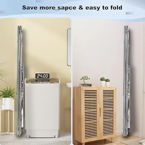 Miniatura 5 de Sillars - Estante de secado de ropa de 94.5 pulgadas, plegable y plegable, de acero inoxidable, resistente, con ganchos resistentes al viento, para