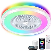 24" Bladeless Ceiling Fan with RGB Light, Low Profile Ceiling Fans with with Alexa, Remote/APP/Voice Control, Smart Modern Ceiling Fan Dimmable LED Light 6 Speeds Timing Reversible