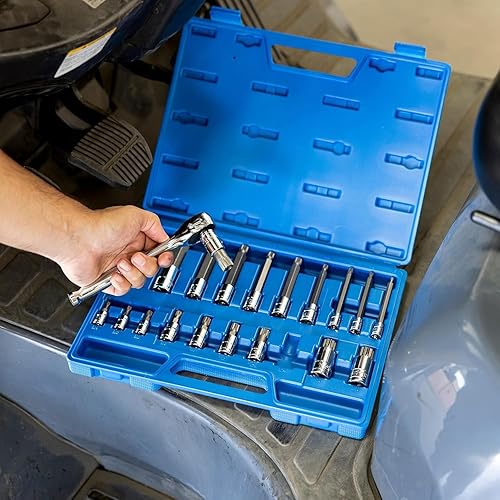 Miniatura 7 de NEIKO 10057A XZN Juego de Puntas Cuadradas Triples, 20 Piezas, Dado Estriado Extra Largo de 4", 4mm a 18mm, 12 Puntos a Prueba de Manipulación