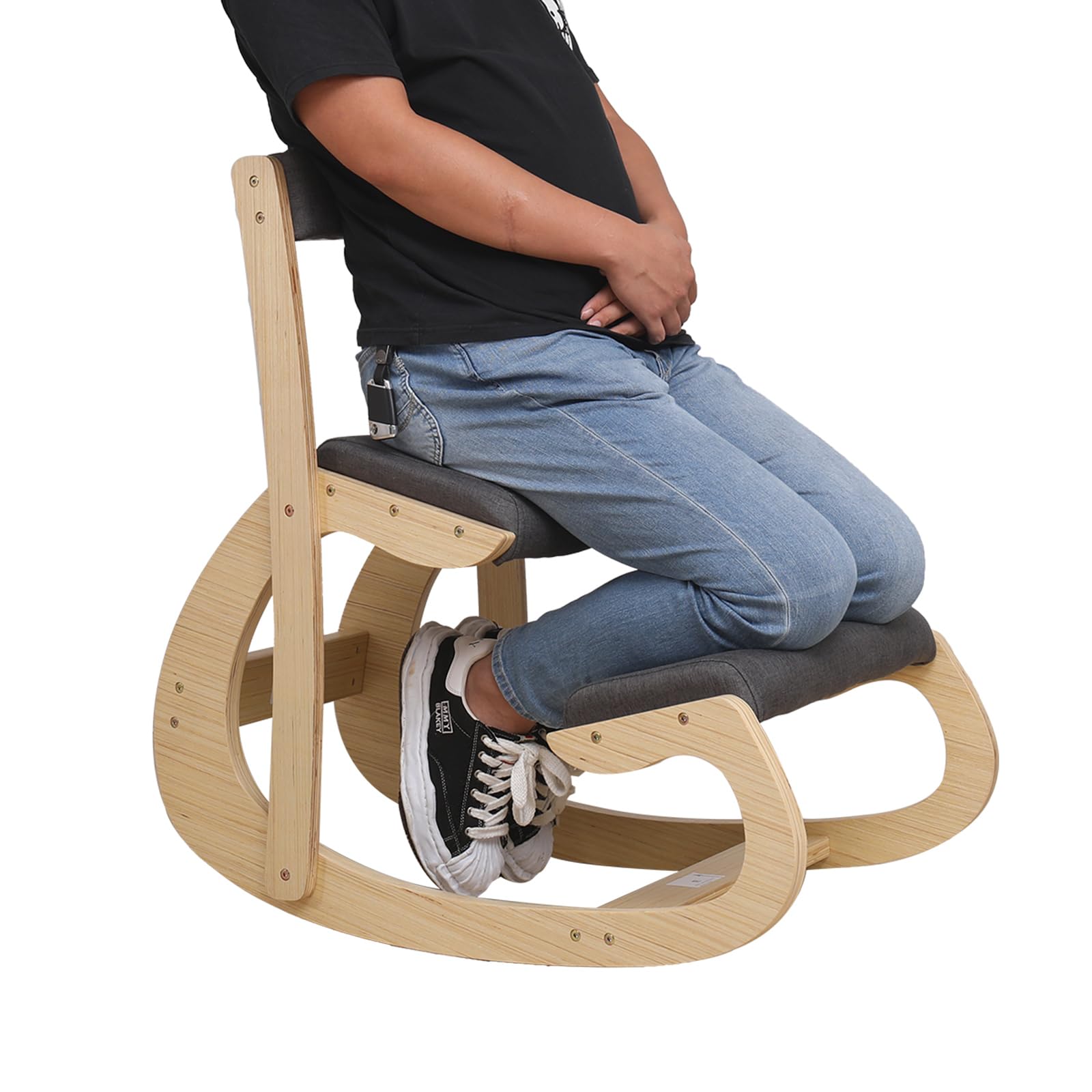 Ergonomischer Kniestuhl, verstellbar, mit Rückenlehnen, Kniestuhl, Haltungsstuhl für Schreibtisch, Heimbüro, Holz, Kniehocker und Kniestuhl