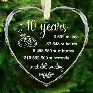 BSQUIELE 10th Wedding Gifts for Women Men - Valentine Gift For Couple - 10th Valentine Ornament - 10 Years Marriage for Wife Husband - 10th Wedding Anniversary Glass Ornament
