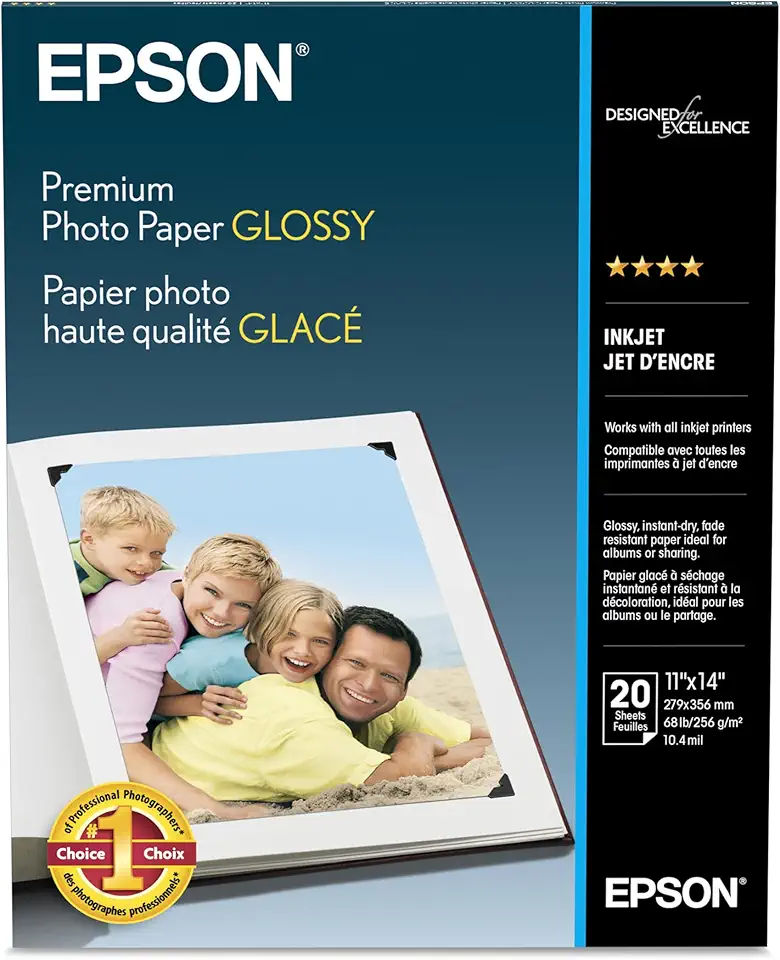 Epson Papel fotográfico premium brilhante (28 x 35 cm, 20 folhas) (S041466)
