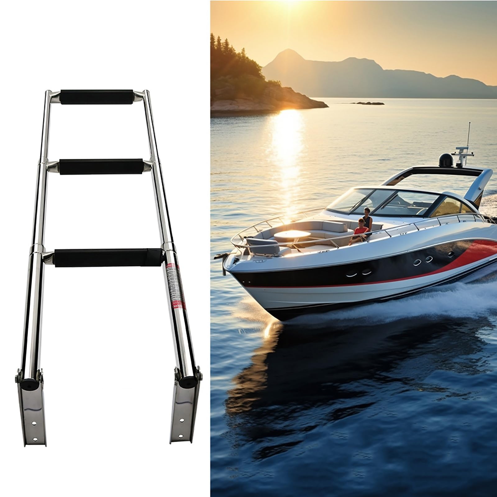 Scaletta Per Pontone In Acciaio Inossidabile, Per Impieghi Pesanti, 3 Gradini/4 Gradini, Pieghevole, Telescopica, Per Barche, Con Corrimano Per Yacht E Barche(114cm/45")