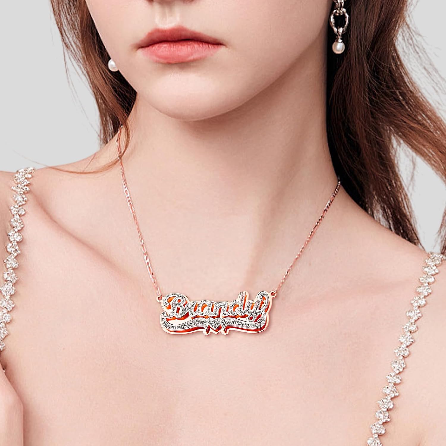 Drawelry Personalized Name Necklace Two Tone 18K Gold Plated Double Heart Pendant Custom Nameplate Jewelry Valentine's Gift for Women Men Couples Anniversary Birthday Gift