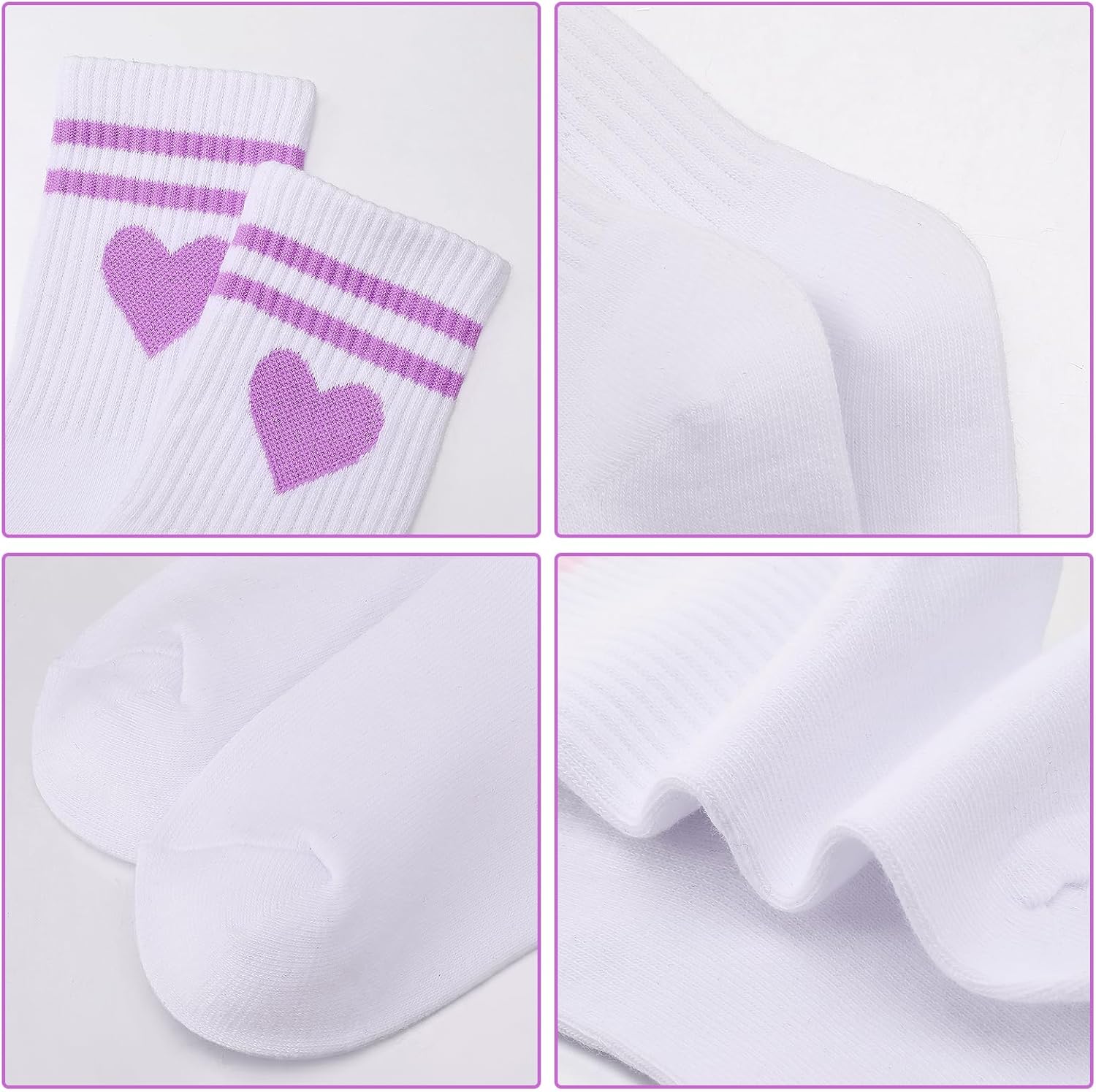Jspupifip Kids Socks, 6 Pairs Crew Athletic Cotton Girls Toddler Striped Socks with Retro Stripes Hearts - Image 6