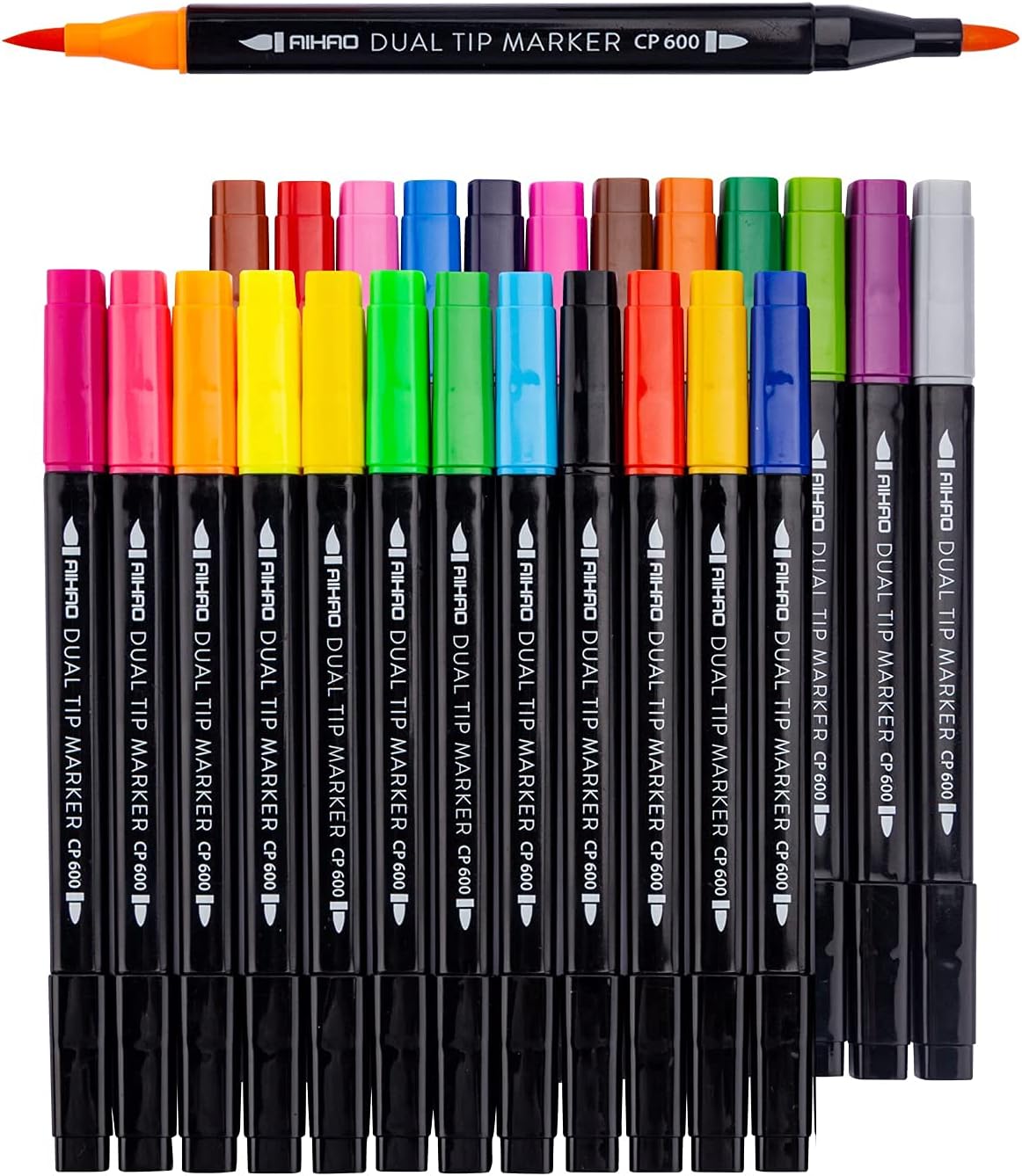 AIHAO Markers for Kids,Washable Markers With Stand Portable Box,Dual Tip Set, Brush & Fine Tips, 24 Pack, Art Supplies for Coloring, Doodling, Sketching, Drawing, Journaling - Image 2