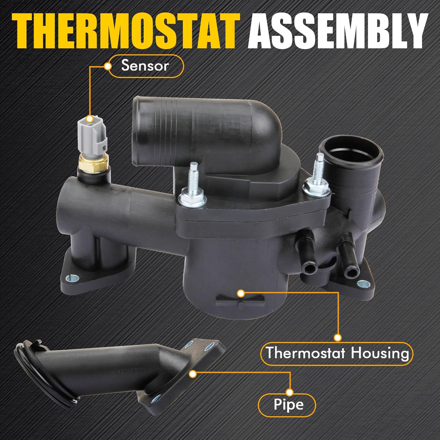 Coolant Thermostat Housing Assembly with Water Outlet Compatible with Jaguar 2004-2005 XJ8 XJR 2003-2005 S-Type 2004-2005 Vanden 4.2L Plas AJ85730 AJ85824 AJ85886 AJ87364 AJ87947