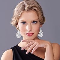 Vista 8 de 14K Gold Plated Silver Rose Gold Teardrop Filigree Dangle Earrings Lightweight Leaf Drop Earrings for Christmas Gift