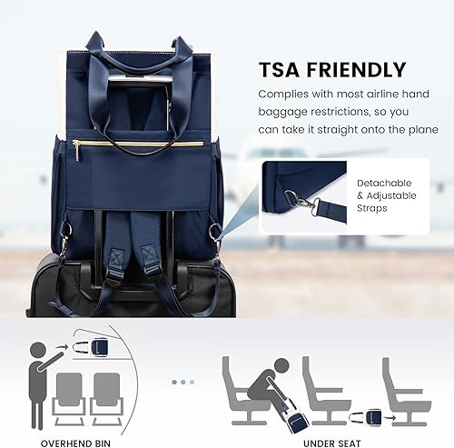 Miniatura 4 de LOVEVOOK Mochila para laptop para mujer, bolsa de mano abierta para profesores, enfermeras, bolsa de mano de trabajo de 15.6 pulgadas, Azul, blanco,