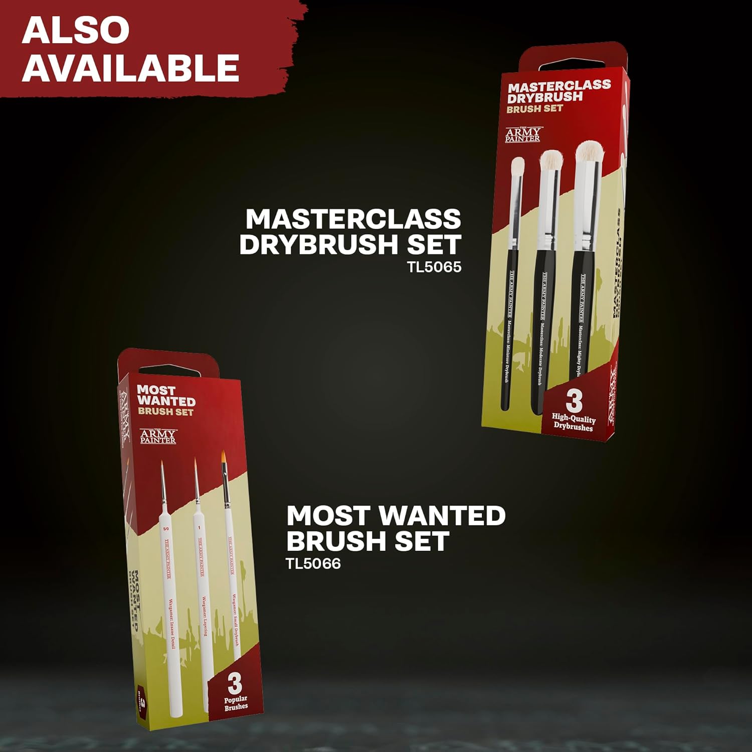 The Army Painter, Hobby Starter Brush Set, 3 Paint Brushes for Acrylic Paint incl. Drybrush, Small Detail & Standard, Fine Tip Model Brush for Miniature Fantasy Painting