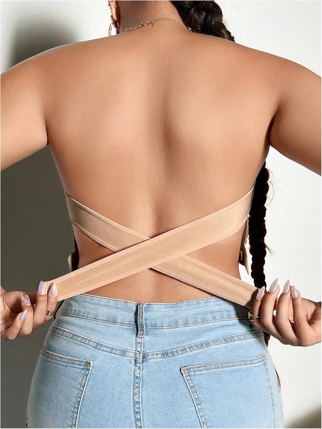 SweatyRocks Women's Plus Size Strapless Bra Criss Cross Wireless Bandeau Bra Seamless Bralette - Image 4